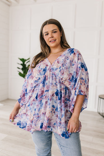 Fabled in Floral Draped Peplum Top in Blue Womens Southern Soul Collectives 