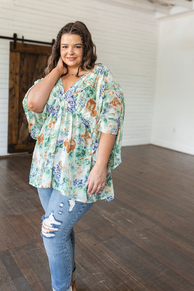 Fabled in Floral Draped Peplum Top in Ivory Womens Southern Soul Collectives 