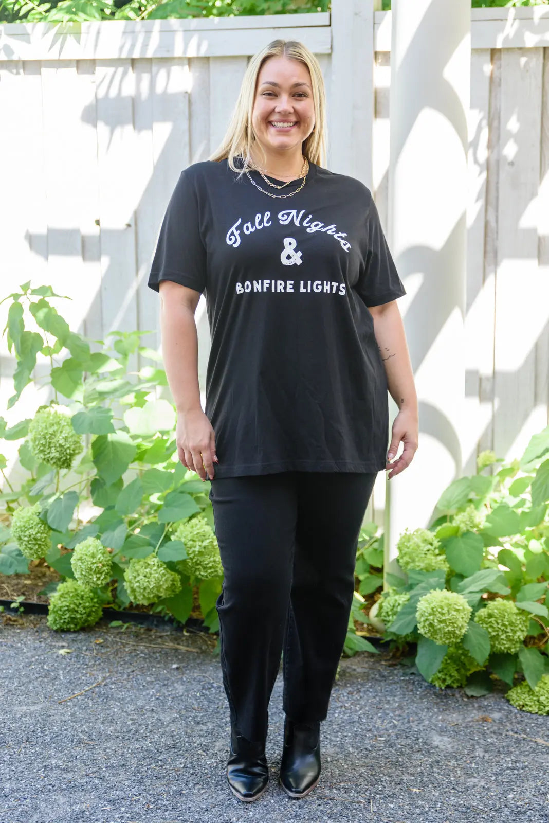 Fall Nights and Bonfire Lights Graphic T-Shirt in Black Womens Southern Soul Collectives 