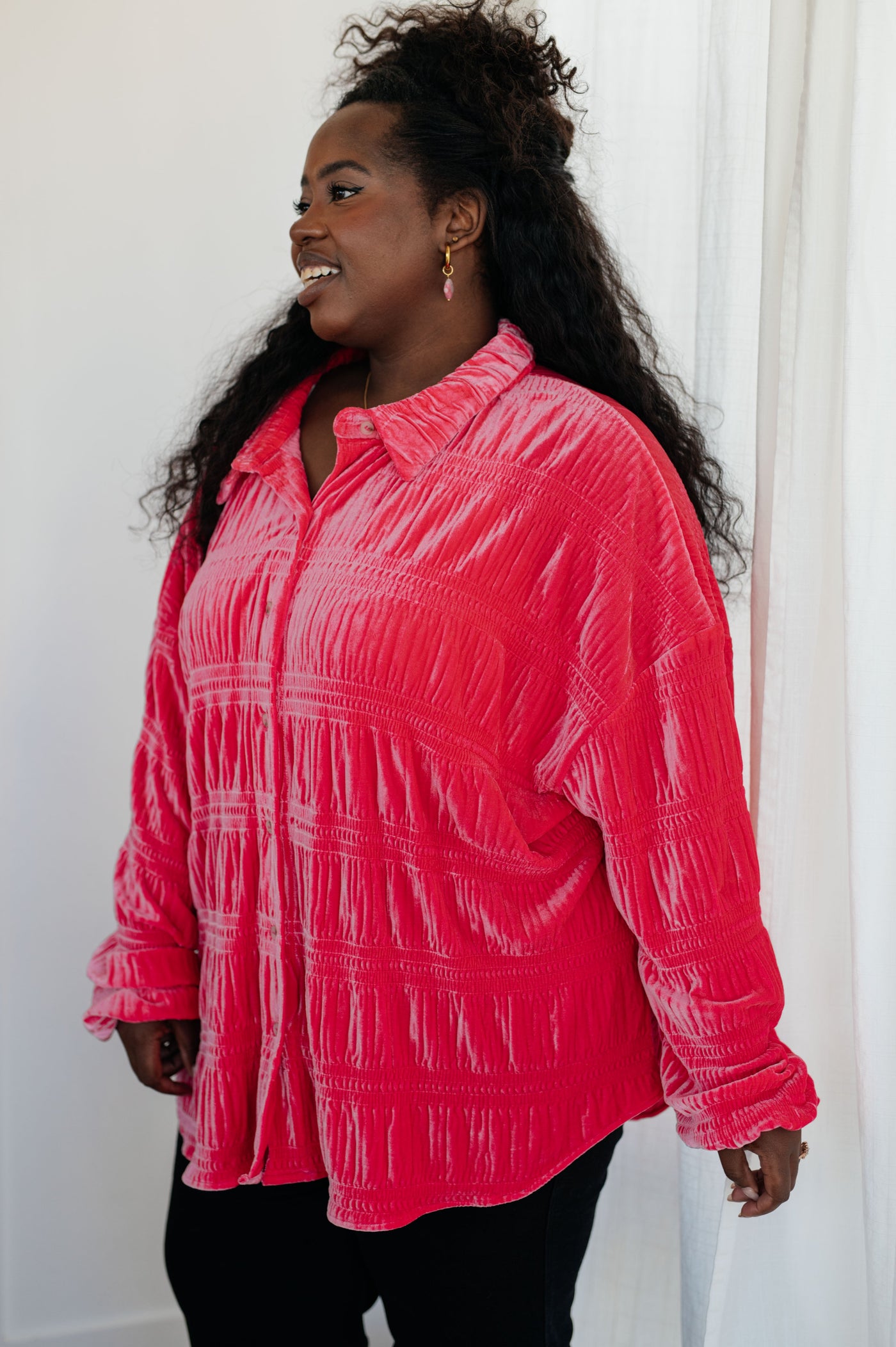 Feeling Fuchsia Velvet Button Down Womens Southern Soul Collectives