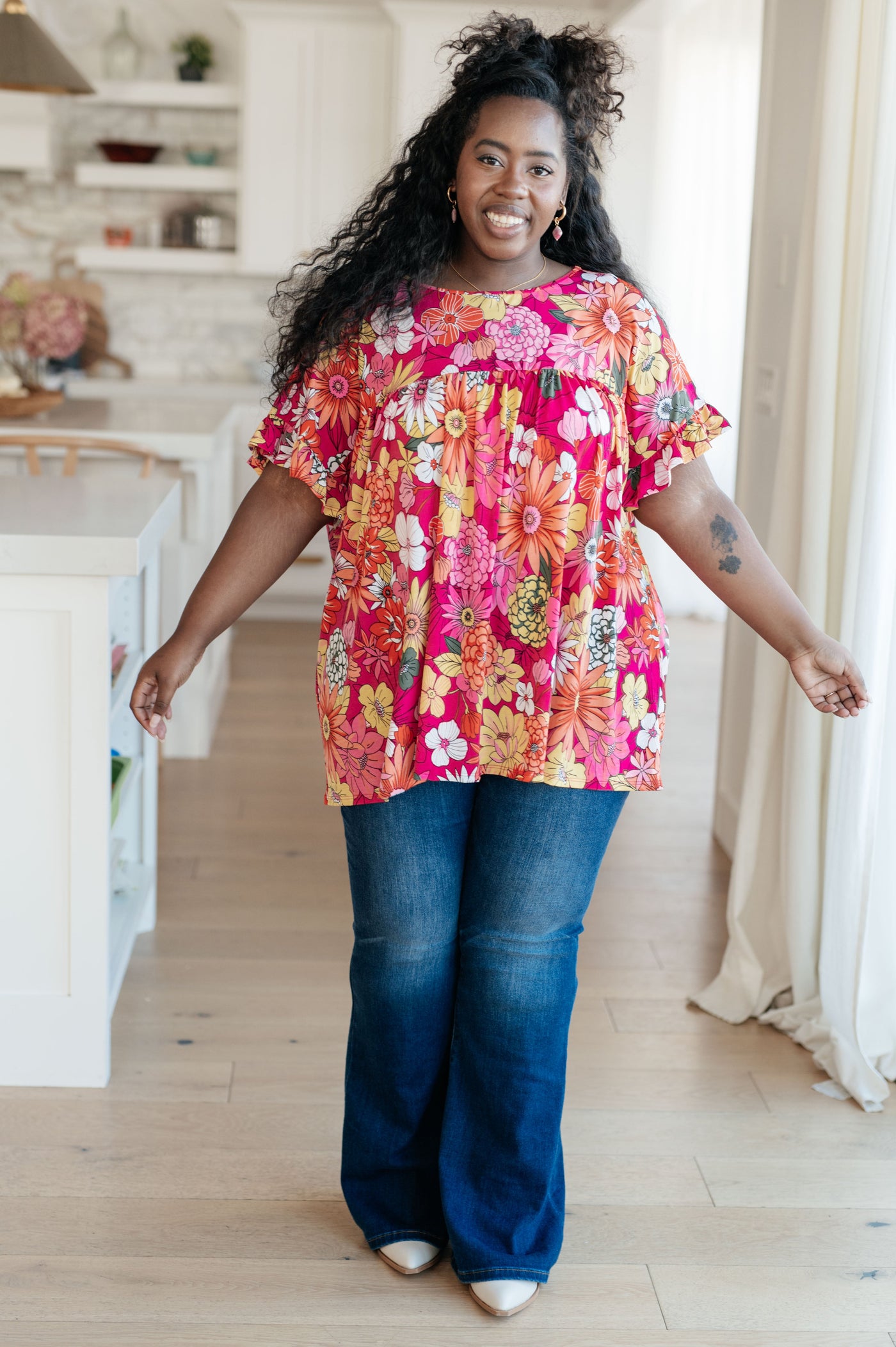 Flit About Floral Top in Pink Womens Southern Soul Collectives