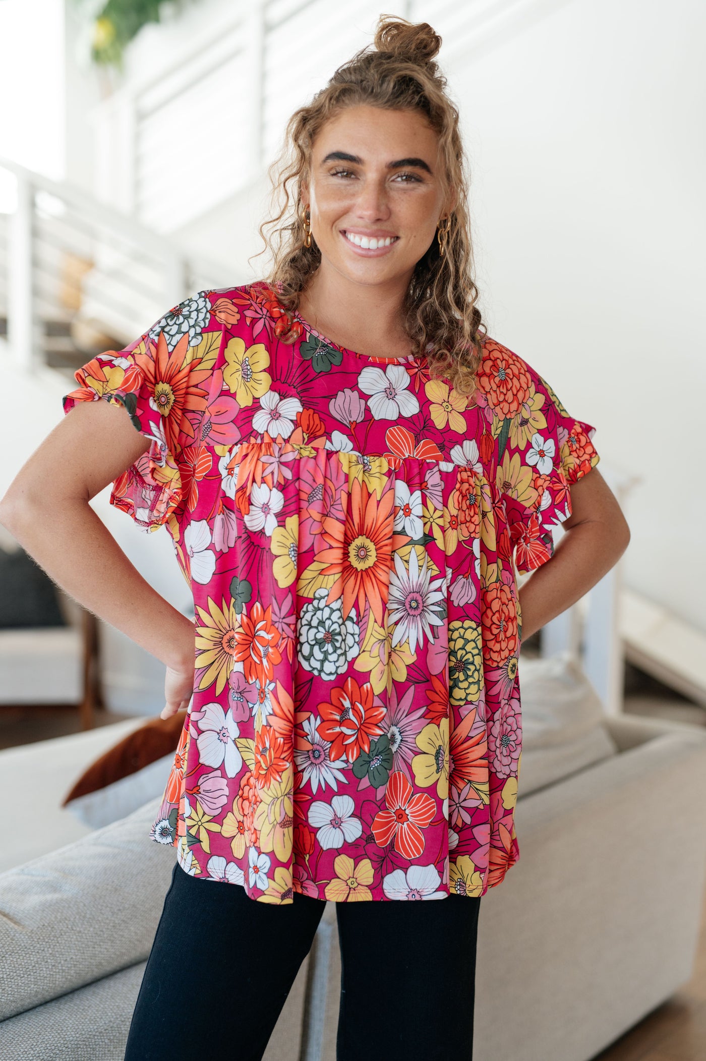 Flit About Floral Top in Pink Womens Southern Soul Collectives