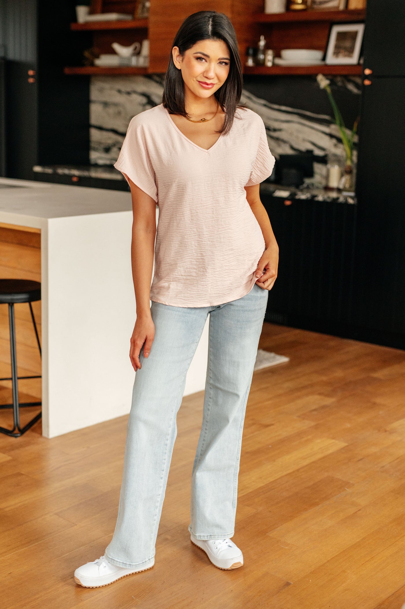 Frequently Asked Questions V-Neck Top in Blush Womens Southern Soul Collectives