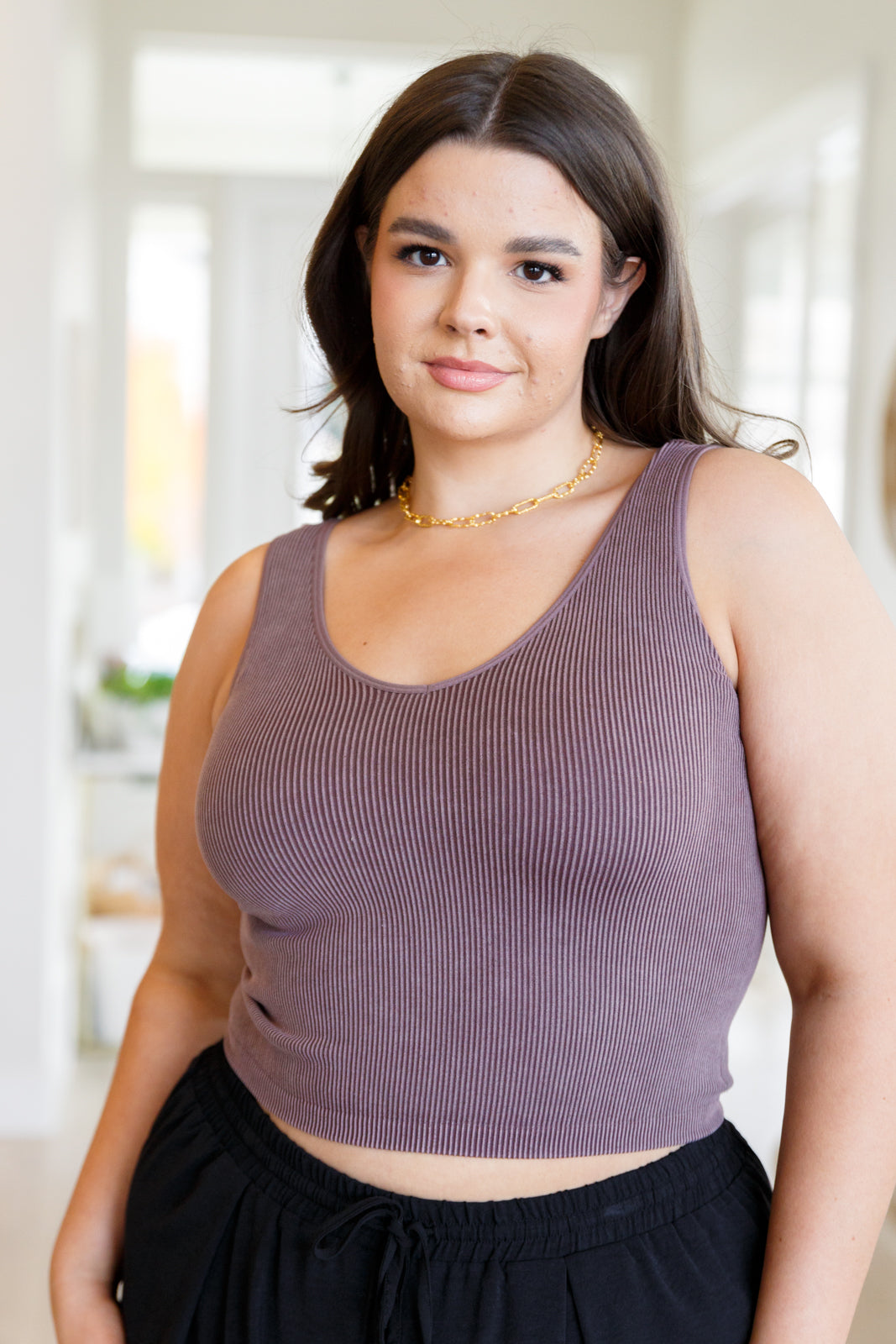 Fundamentals Ribbed Seamless Reversible Tank in Brown Womens Southern Soul Collectives