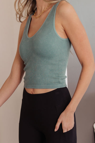 Fundamentals Ribbed Seamless Reversible Tank in Vintage Blue Womens Southern Soul Collectives