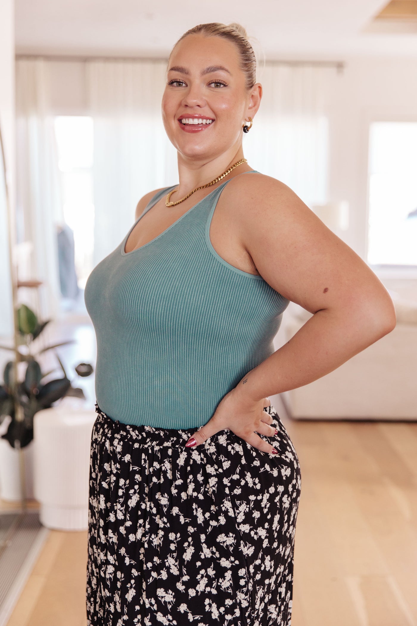 Fundamentals Ribbed Seamless Reversible Tank in Vintage Blue Womens Southern Soul Collectives