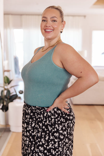Fundamentals Ribbed Seamless Reversible Tank in Vintage Blue Womens Southern Soul Collectives