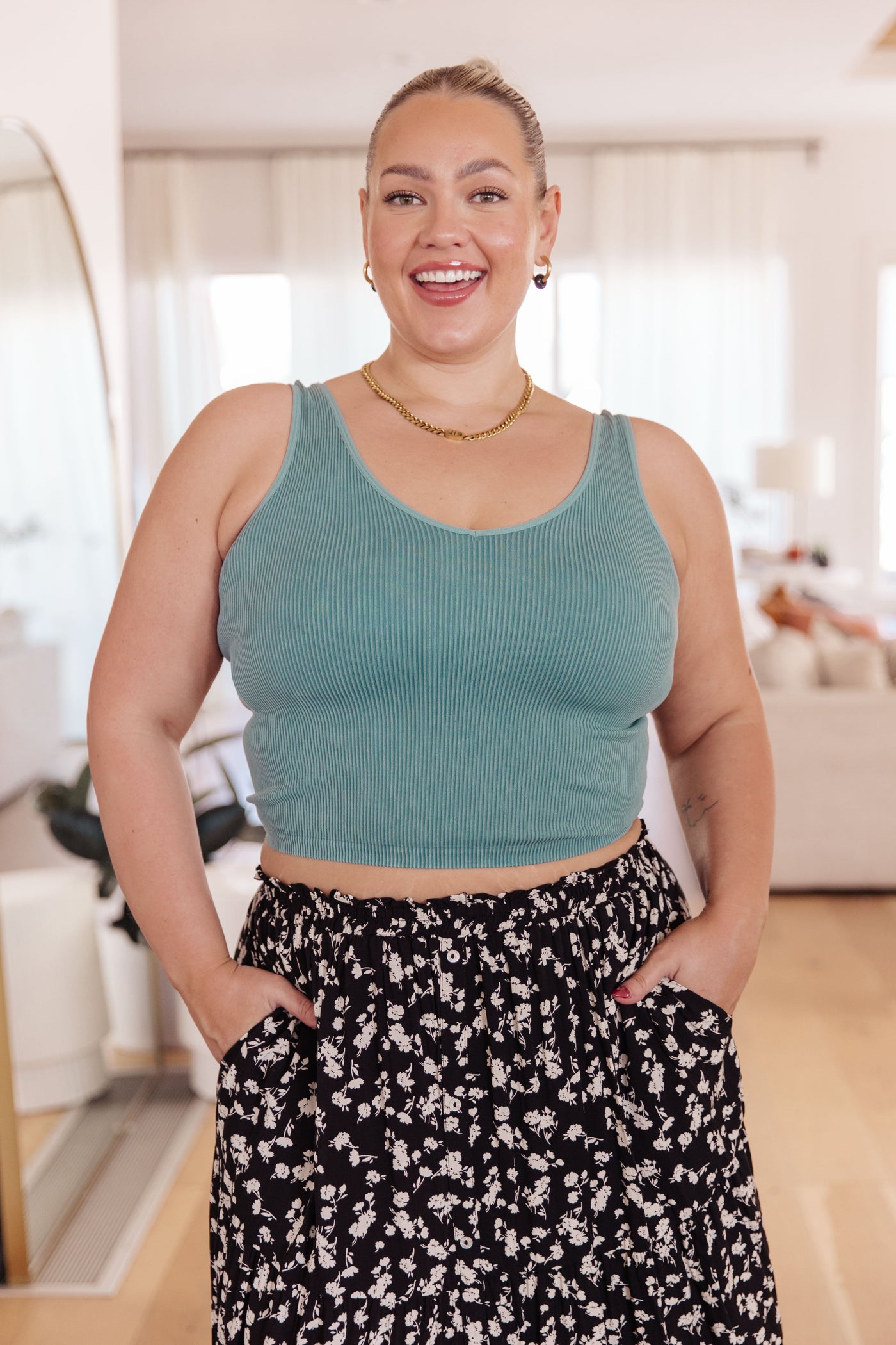 Fundamentals Ribbed Seamless Reversible Tank in Vintage Blue Womens Southern Soul Collectives