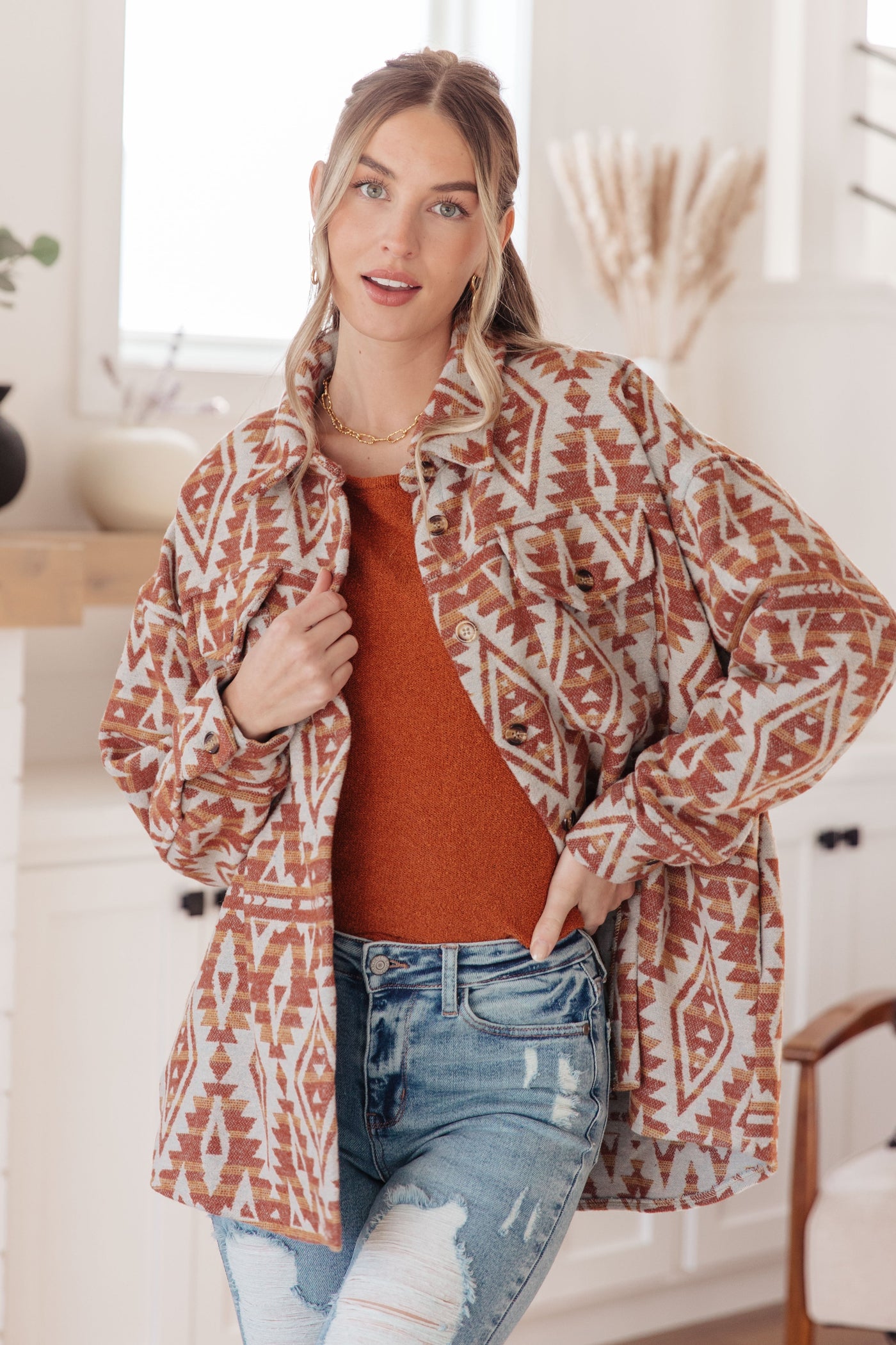 Gather Round Aztec Shacket Womens Southern Soul Collectives