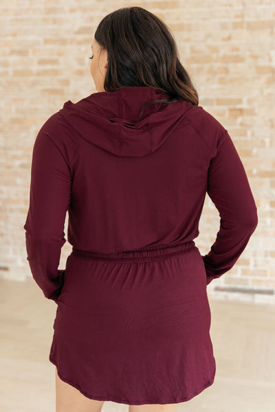 Getting Out Long Sleeve Hoodie Romper in Maroon Athleisure Southern Soul Collectives
