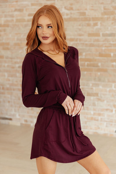 Getting Out Long Sleeve Hoodie Romper in Maroon Athleisure Southern Soul Collectives
