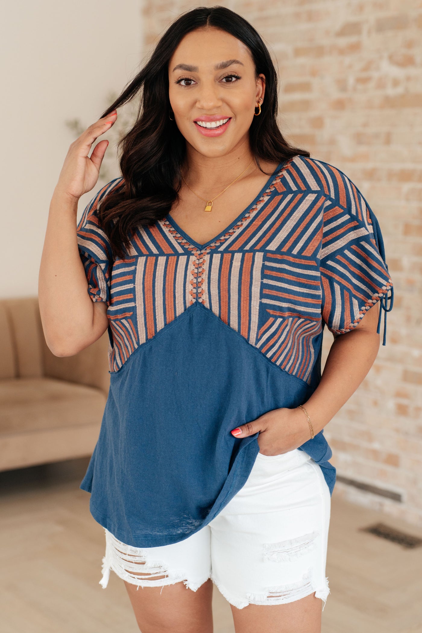 Greece Lightning V-Neck Blouse Tops Southern Soul Collectives