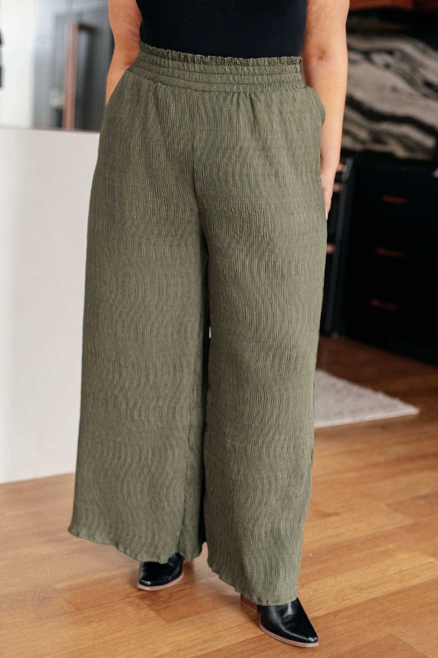 Harmony High Rise Wide Pants in Olive Womens Southern Soul Collectives