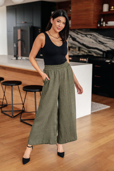 Harmony High Rise Wide Pants in Olive Womens Southern Soul Collectives