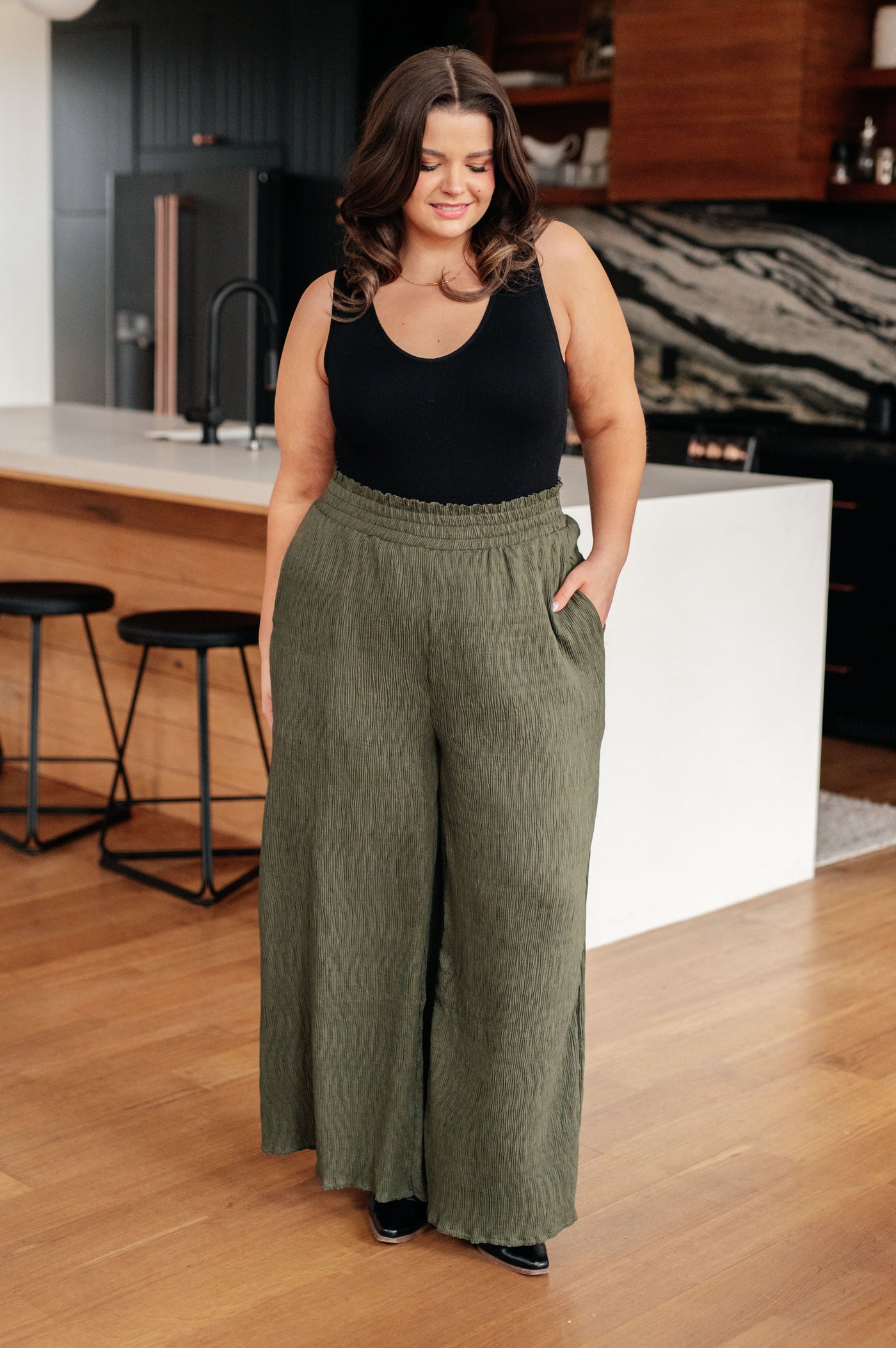 Harmony High Rise Wide Pants in Olive Womens Southern Soul Collectives