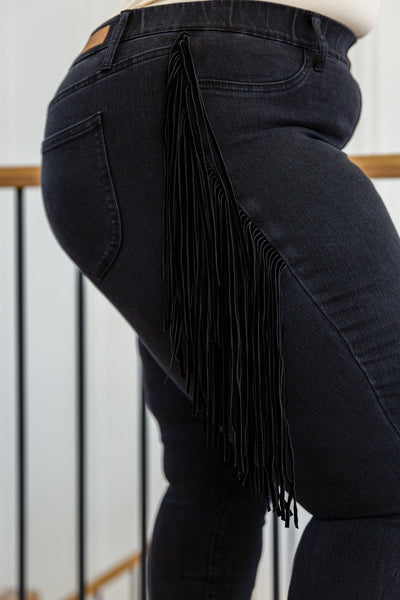 Hilary Side Fringe Skinny Jegging In Black Womens Southern Soul Collectives 