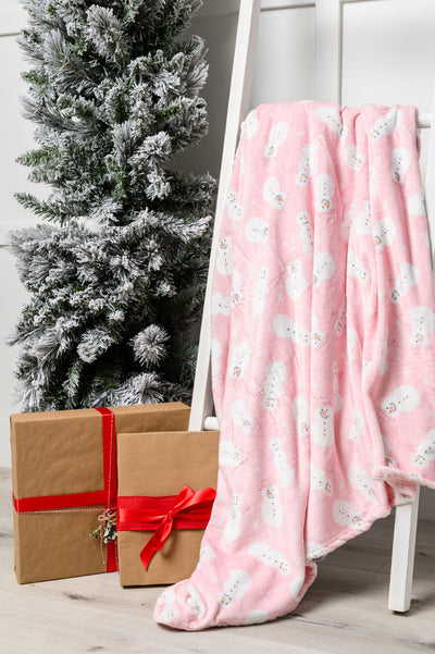 Holiday Fleece Blanket in Pink Snowman Womens Southern Soul Collectives