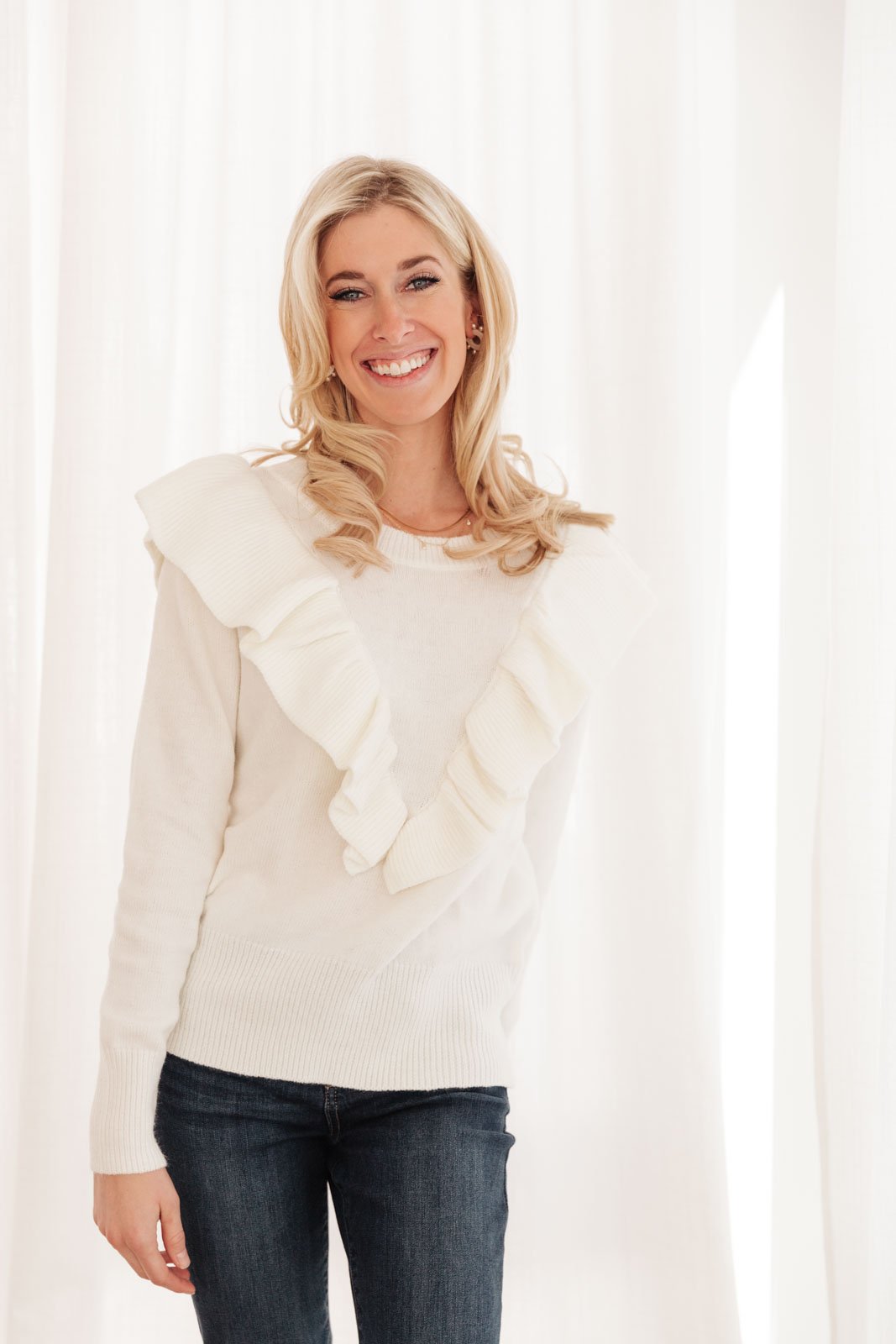 I Choose You Ruffle V-shape Sweater in Ivory Womens Southern Soul Collectives 