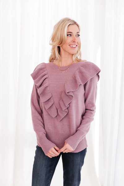 I Choose You V Shaped Ruffle Sweater in Purple Womens Southern Soul Collectives 