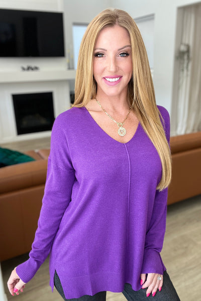 V-Neck Front Seam Sweater in Heather Violet Womens Southern Soul Collectives