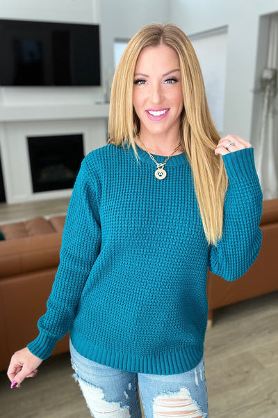 High Low Waffle Knit Sweater in Ocean Teal Womens Southern Soul Collectives