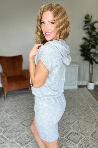 Short Sleeve Hoodie Dress in Heather Grey Womens Southern Soul Collectives 