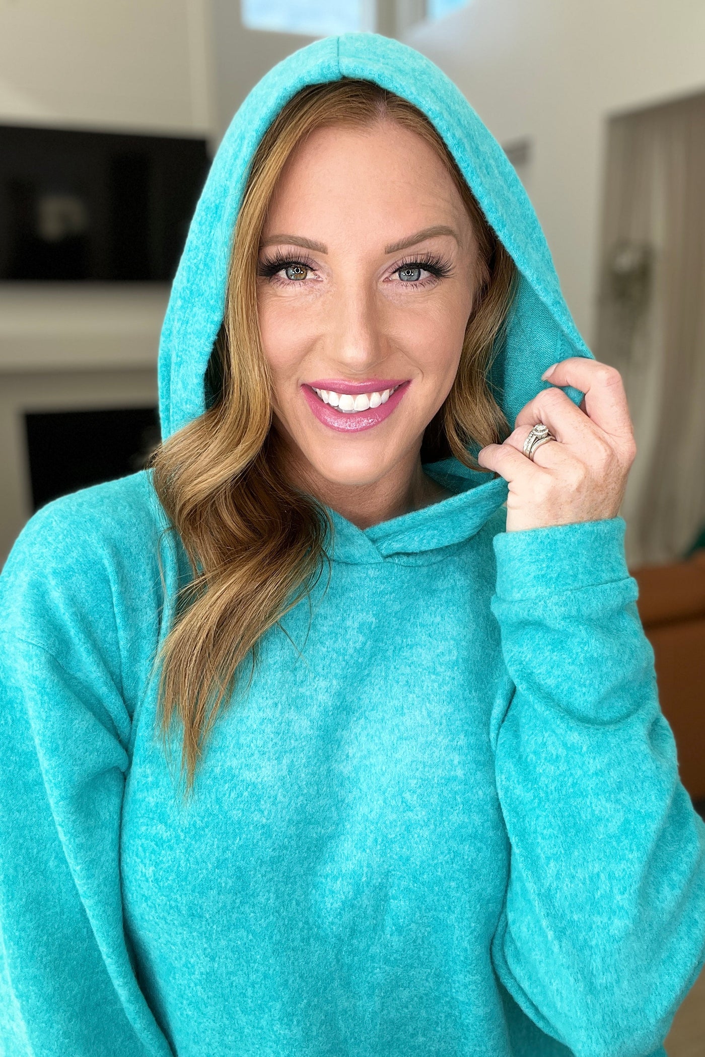 Hooded Melange Brushed Hacci Sweater in Light Teal - Southern Soul Collectives