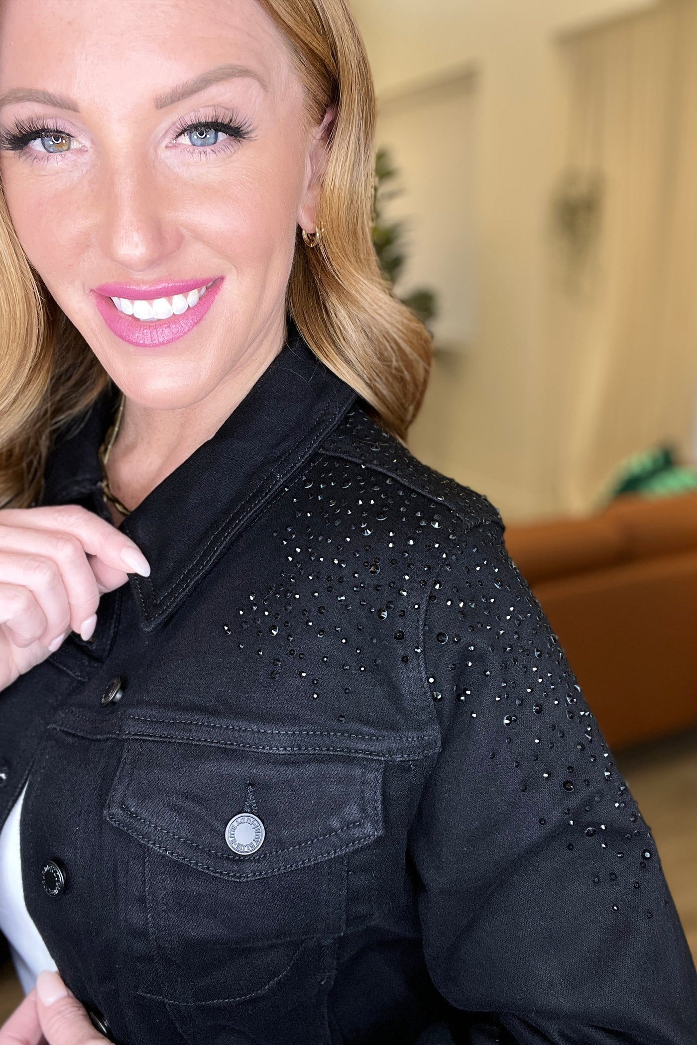 Reese Rhinestone Denim Jacket in Black Womens Southern Soul Collectives