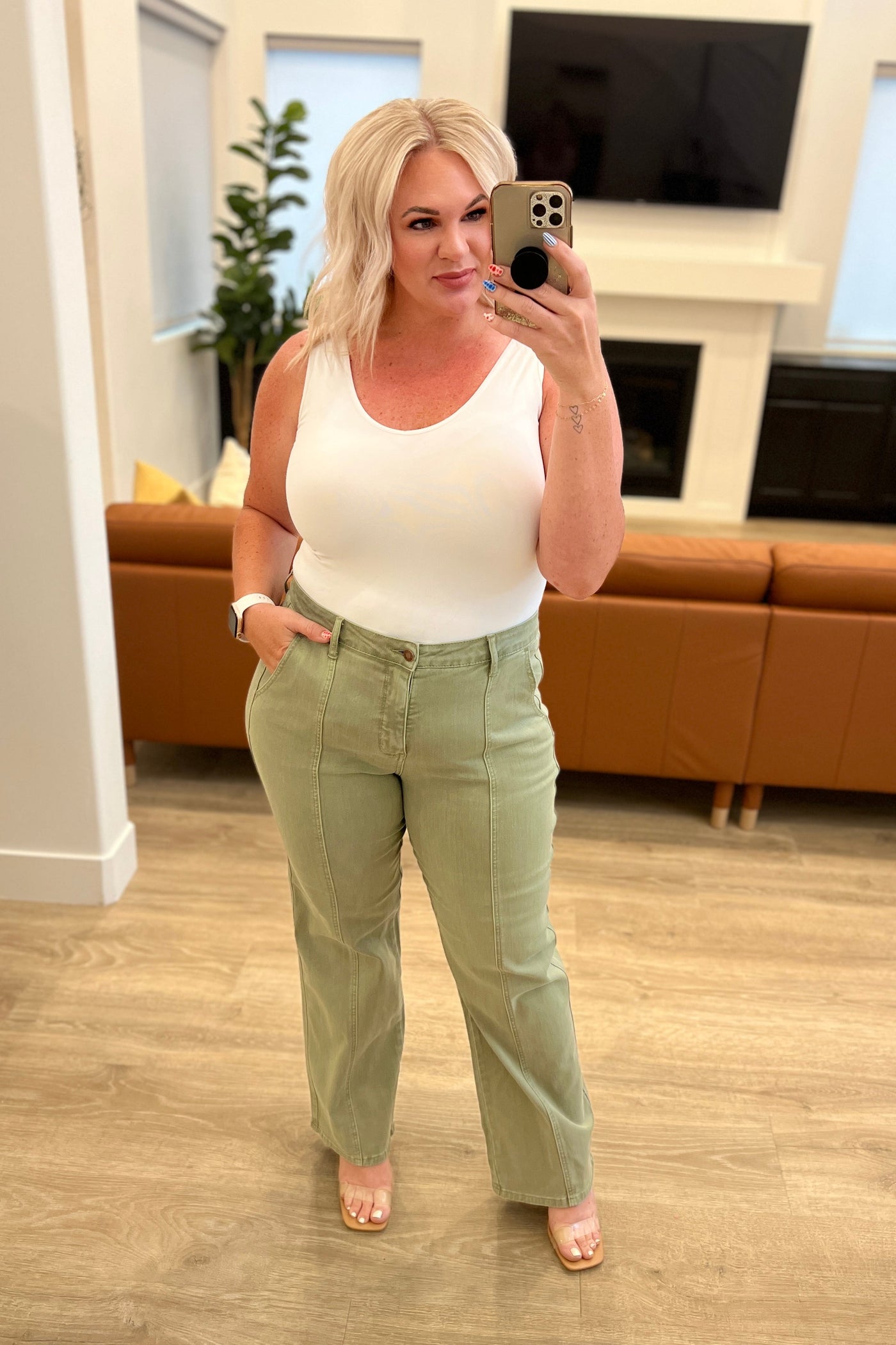 Phoebe High Rise Front Seam Straight Jeans in Sage Womens Southern Soul Collectives 