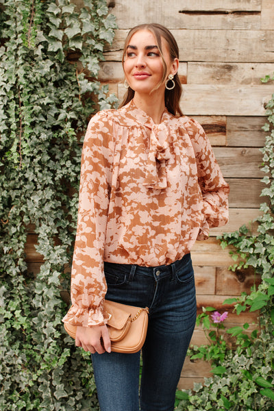 Floral Ties Top in Taupe Womens Southern Soul Collectives 