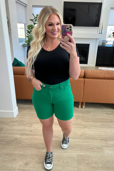 Jenna High Rise Control Top Cuffed Shorts in Green Womens Southern Soul Collectives
