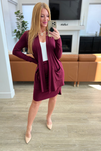 Slouchy Pocket Open Cardigan in Dark Burgundy Womens Southern Soul Collectives 