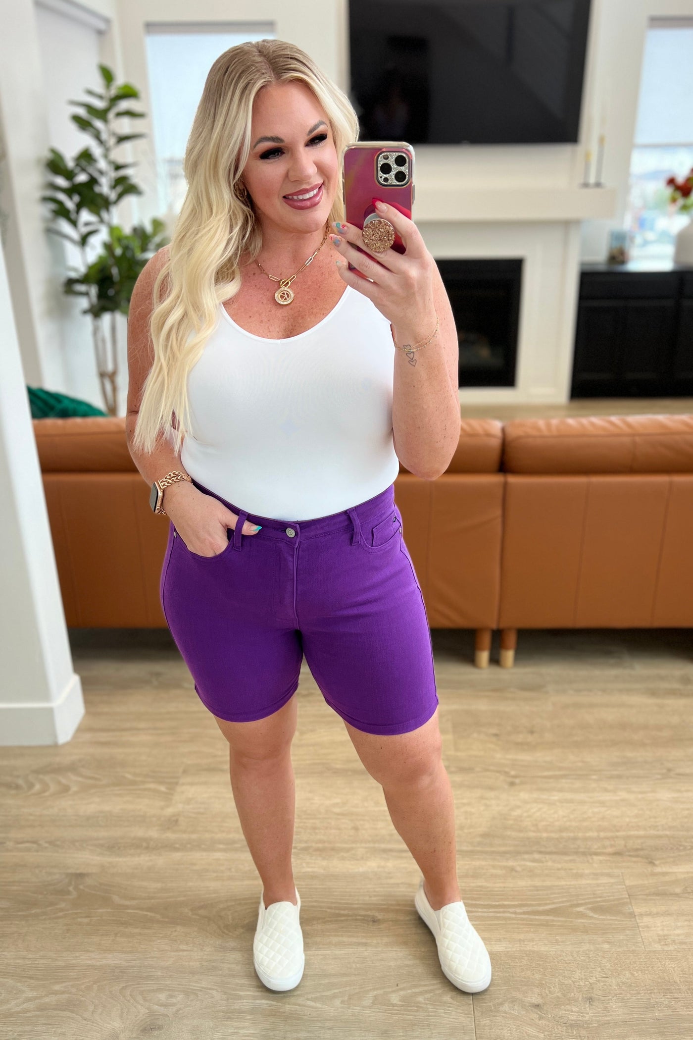 Jenna High Rise Control Top Cuffed Shorts in Purple Womens Southern Soul Collectives