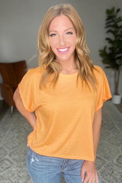 Round Neck Cuffed Sleeve Top in Neon Orange Womens Southern Soul Collectives 