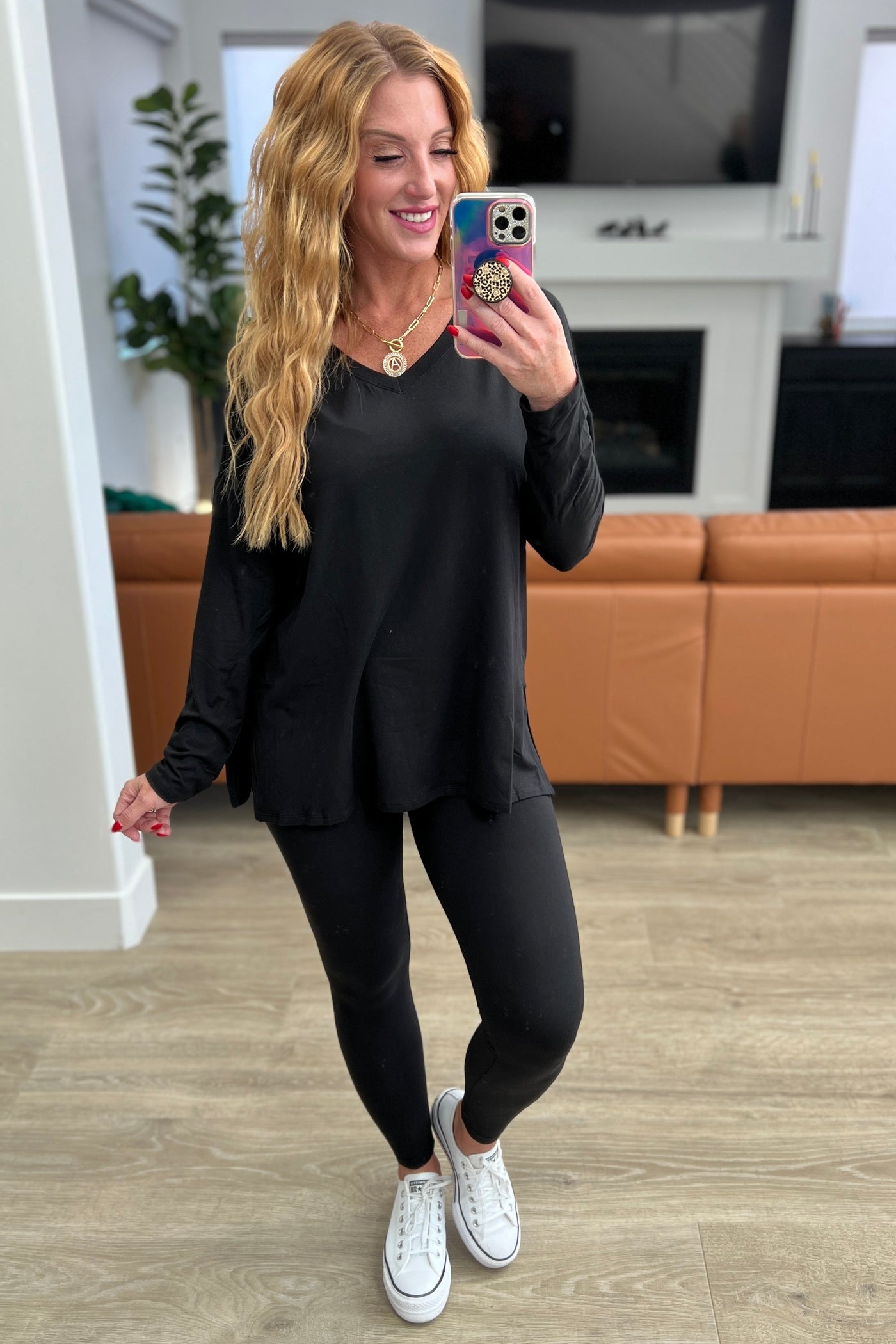 Slay All Day Buttery Soft V-Neck Long Sleeve Loungewear Set in Black - Southern Soul Collectives
