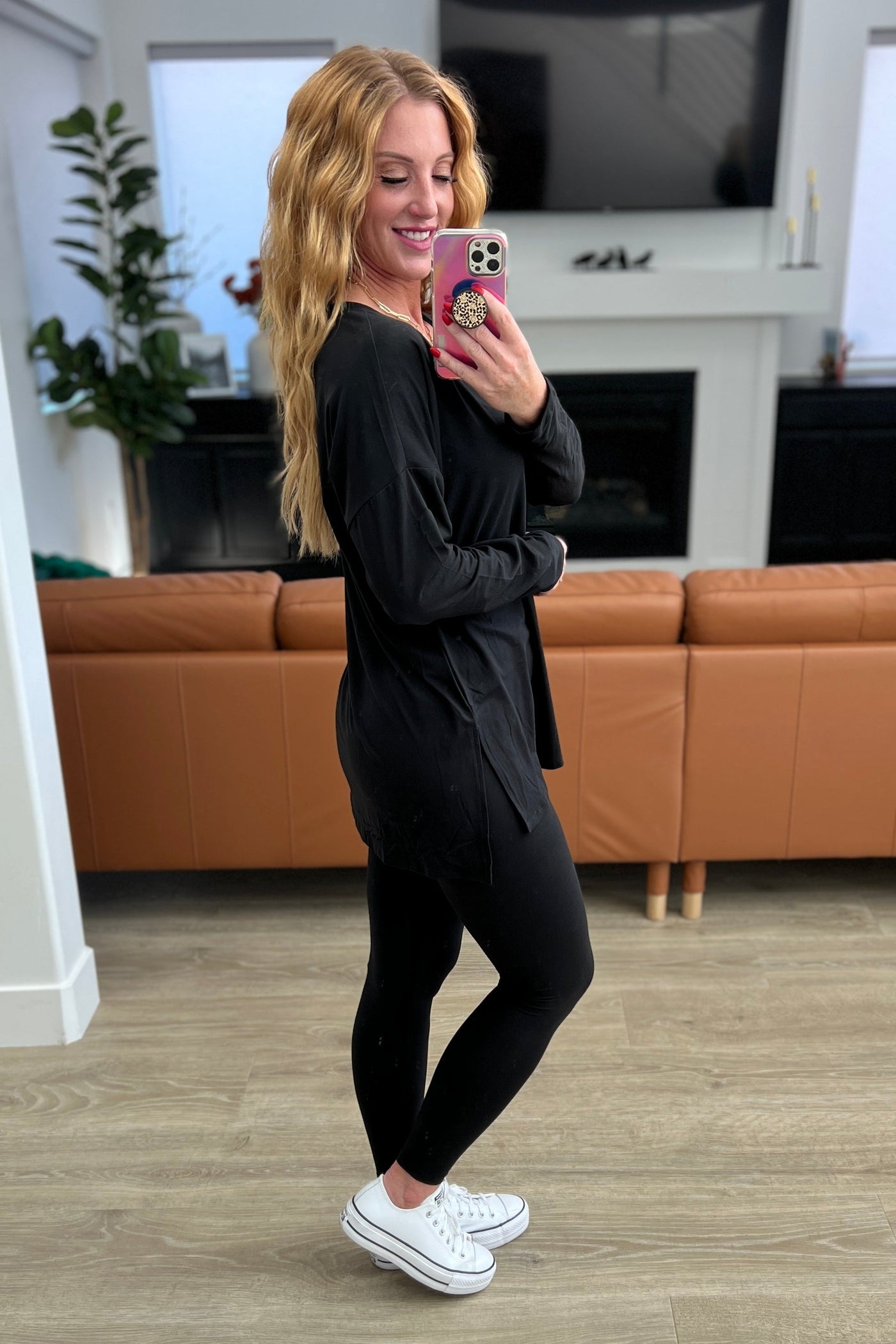 Slay All Day Buttery Soft V-Neck Long Sleeve Loungewear Set in Black