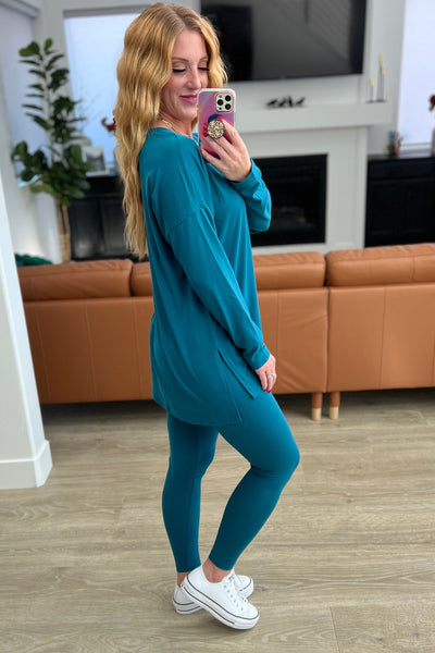 Slay All Day Buttery Soft V-Neck Long Sleeve Loungewear Set in Teal