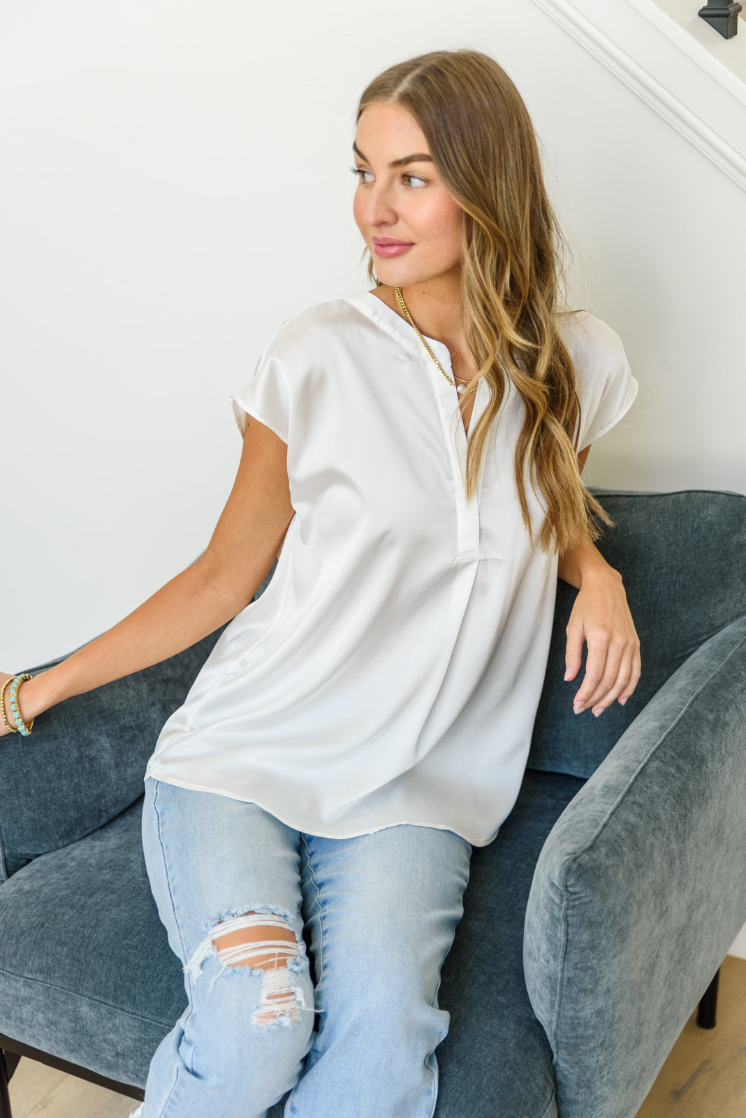 Isn't It Ironic Cap Sleeve Collarless Top In White Womens Southern Soul Collectives 