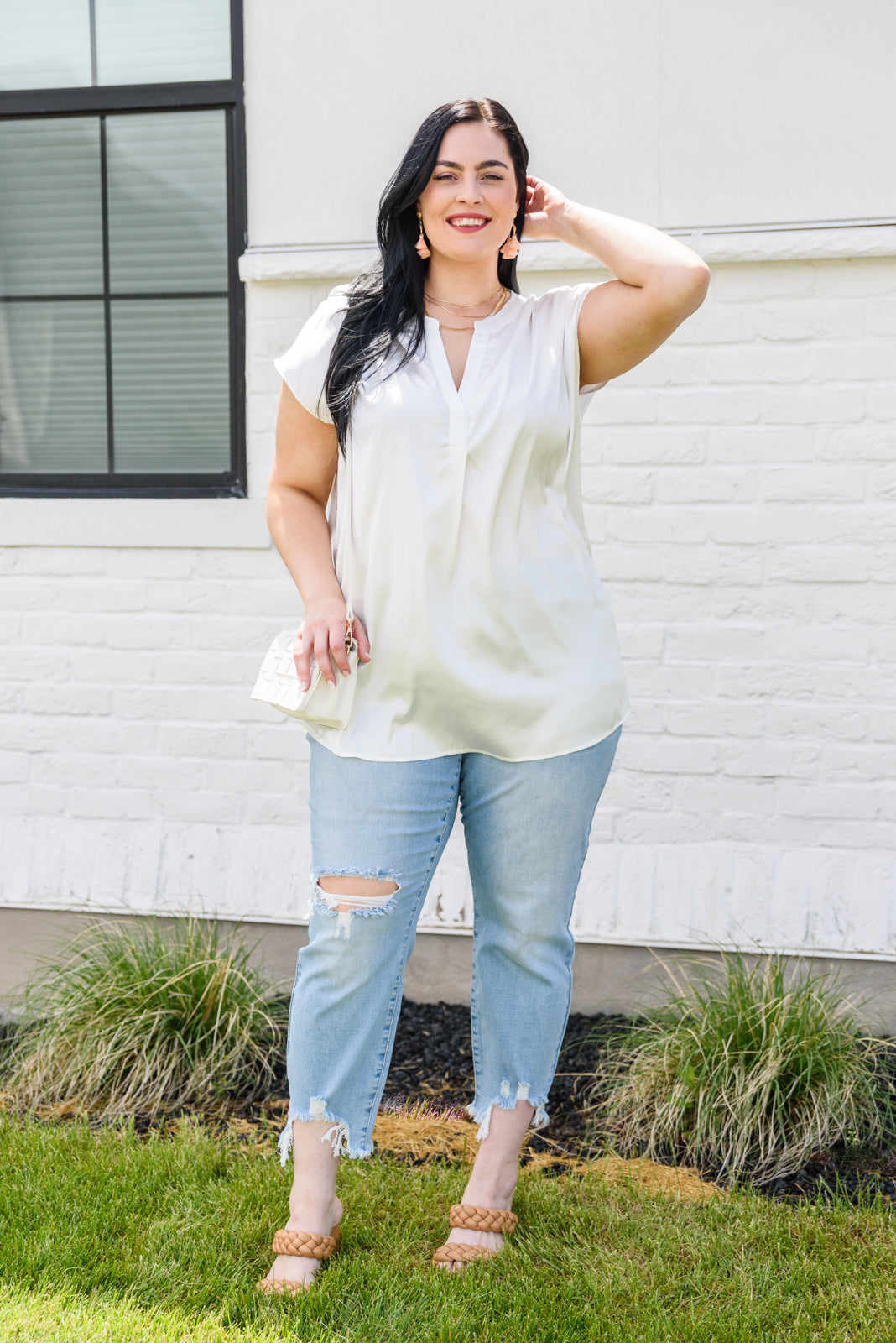 Isn't It Ironic Cap Sleeve Collarless Top In White Womens Southern Soul Collectives 