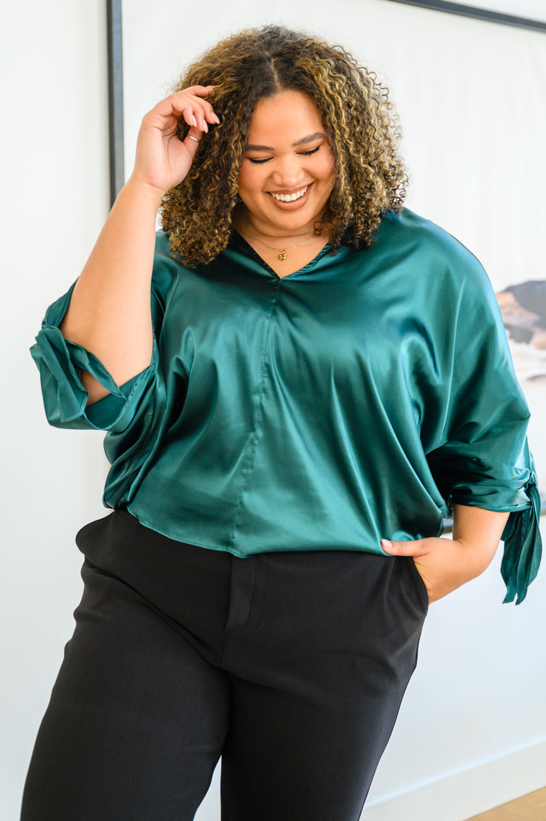 Jaz Dolman Tie Sleeve Blouse in Green Womens Southern Soul Collectives 