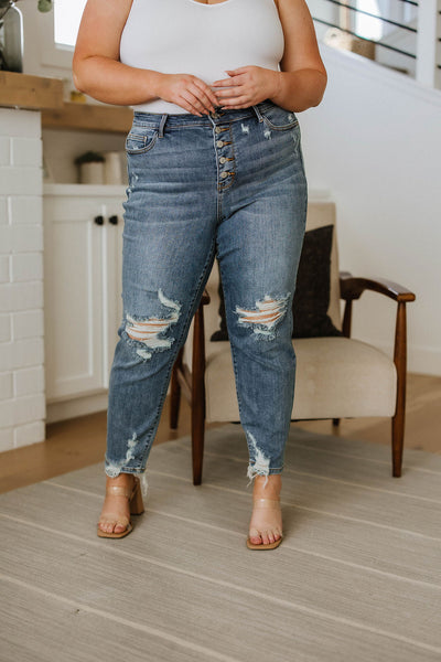 Judy Blue Josie High Rise Button Fly Boyfriend Jeans Womens Southern Soul Collectives 