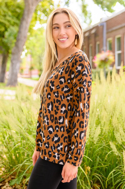 Just For Fun Long Sleeve V Neck Animal Print Top Womens Southern Soul Collectives 