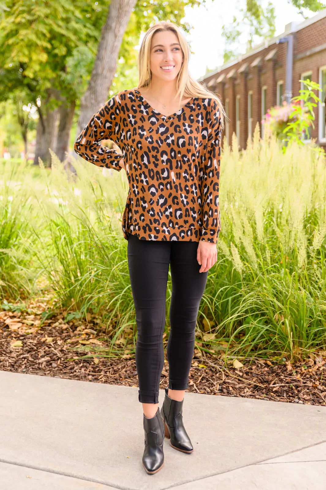 Just For Fun Long Sleeve V Neck Animal Print Top Womens Southern Soul Collectives 