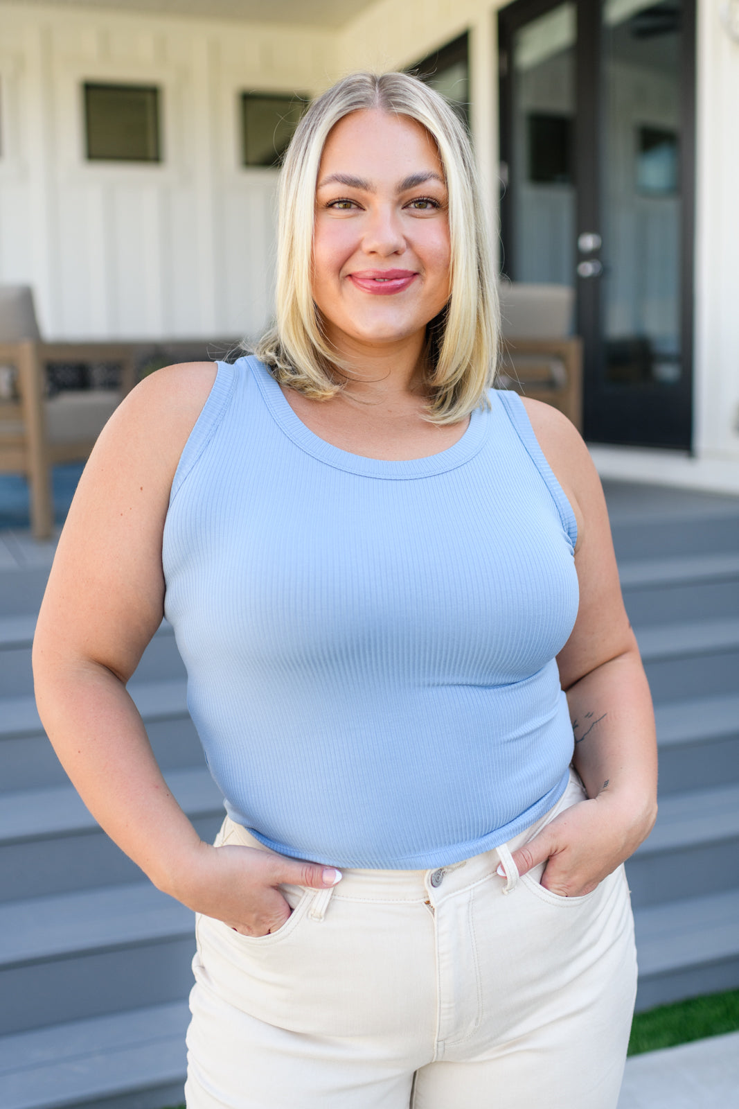 Just One More Ribbed Tank in Light Blue Womens Southern Soul Collectives 