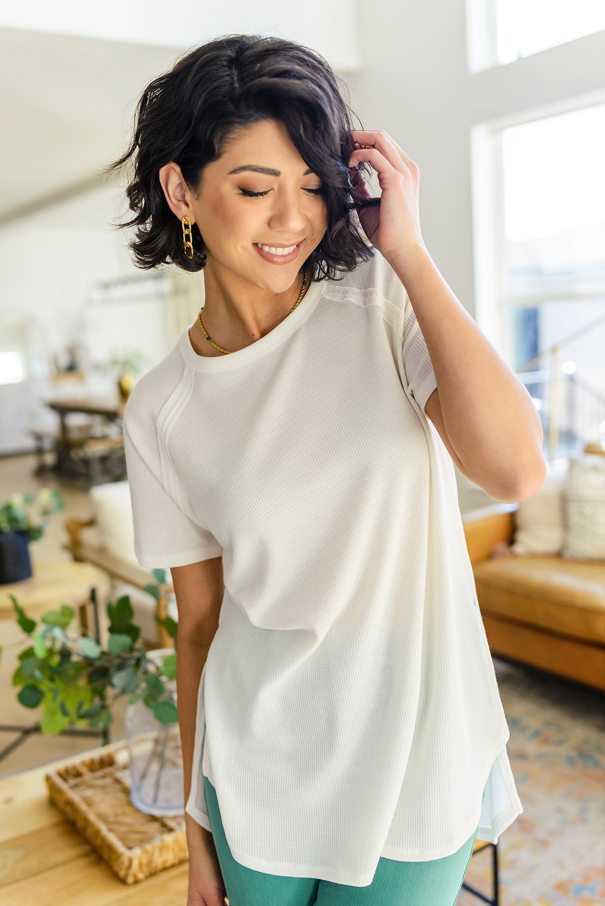 Kathleen Waffle Knit Top in Ivory Womens Southern Soul Collectives 