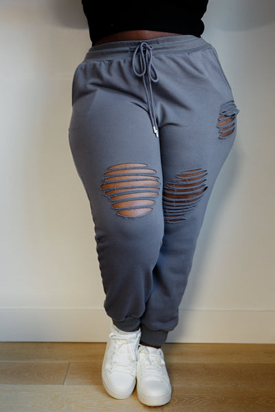 Kick Back Distressed Joggers in Heather Charcoal Womens Southern Soul Collectives 