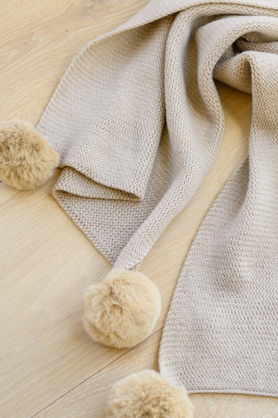 Knitted Fuzzy Pom Pom Scarf In Beige Womens Southern Soul Collectives 