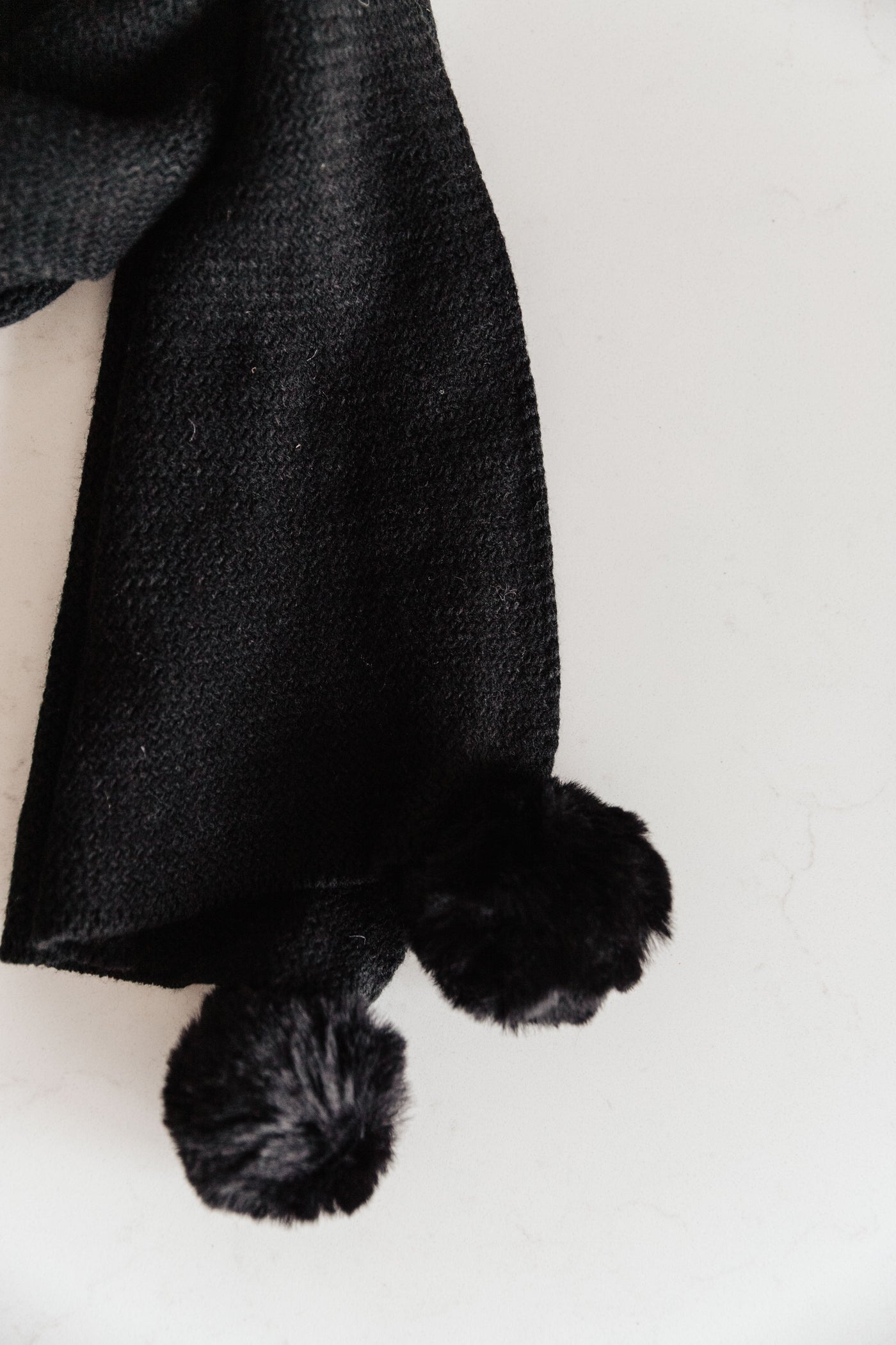 Knitted Fuzzy Pom Pom Scarf In Black Womens Southern Soul Collectives 