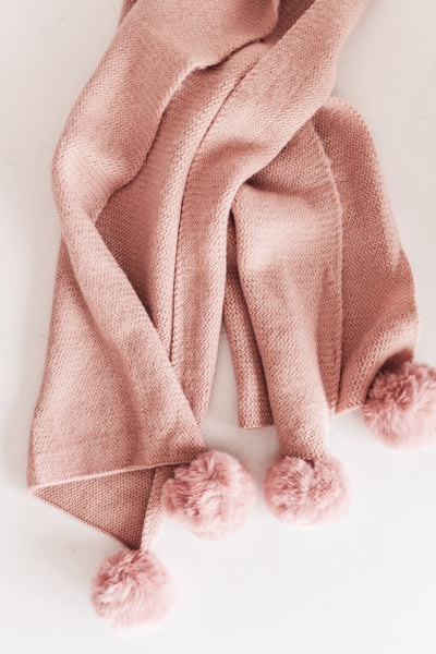 Knitted Fuzzy Pom Pom Scarf In Blush Womens Southern Soul Collectives 