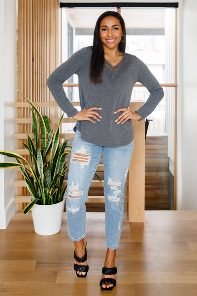 Lacey Long Sleeve V Neck In Gray Womens Southern Soul Collectives 
